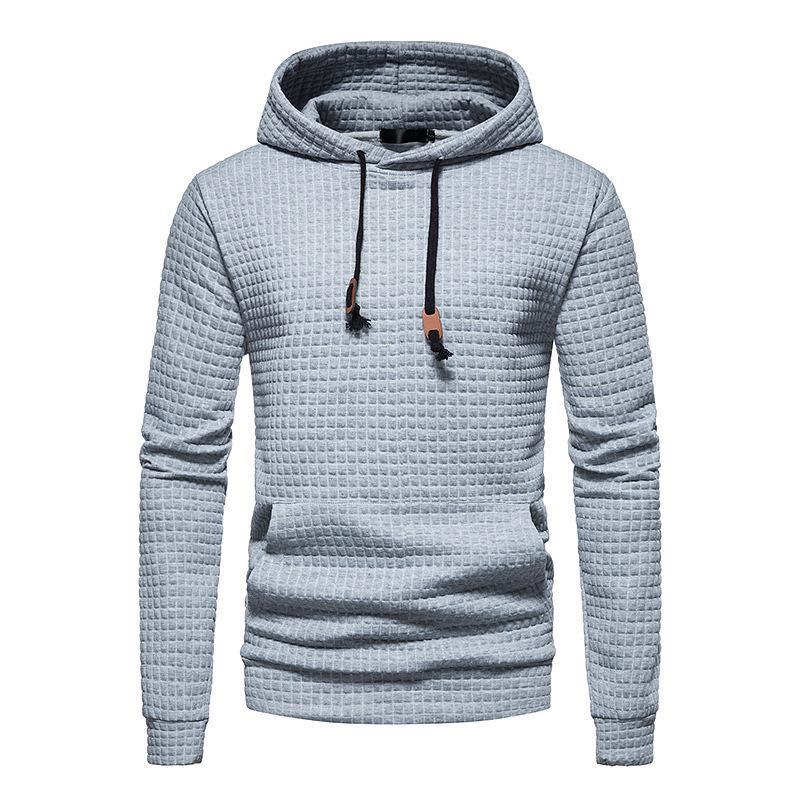 2024 European Men's Quilted Jacquard Plaid Cotton Long-Sleeve Hooded Sweatshirt
