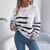 Women's Knitted Jumper Crew Neck Long Sleeve Pullover Sweater Loose Striped Knitwear Tops