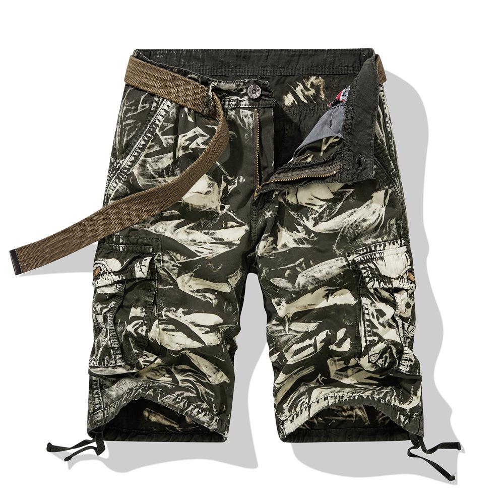 Summer Cotton Cargo Shorts Men Fashion Camouflage Multi-Pocket Casual Shorts Bermudas Knee Length Trousers Without Belt