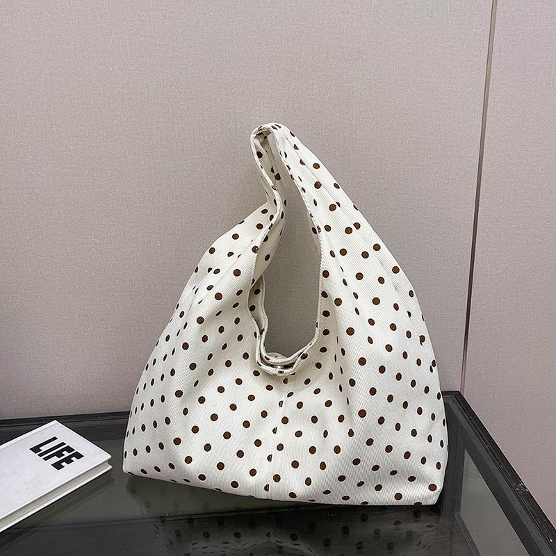 

Yogodlns Nylon Dots Hasp High Capacity Commuting Casual Tote Bag High Quality Korean Style Bags Daily Commute Fashion Shoulder Bags 37x14x25cm білий