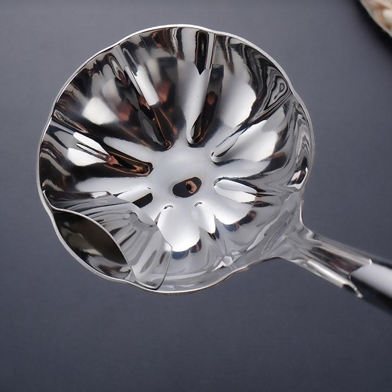 Nerezová naběračka na horký hrnec cedník naběračky Hotpot polévková naběračka lžíce list lotosu tvarovaná dlouhá rukojeť cedník kuchyňská pomůcka na vaření