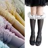 Sweet Style Mesh Dress Socks with Decorative Edge Accent for Toddler Girls Formal Event Under Knee Length Stockings