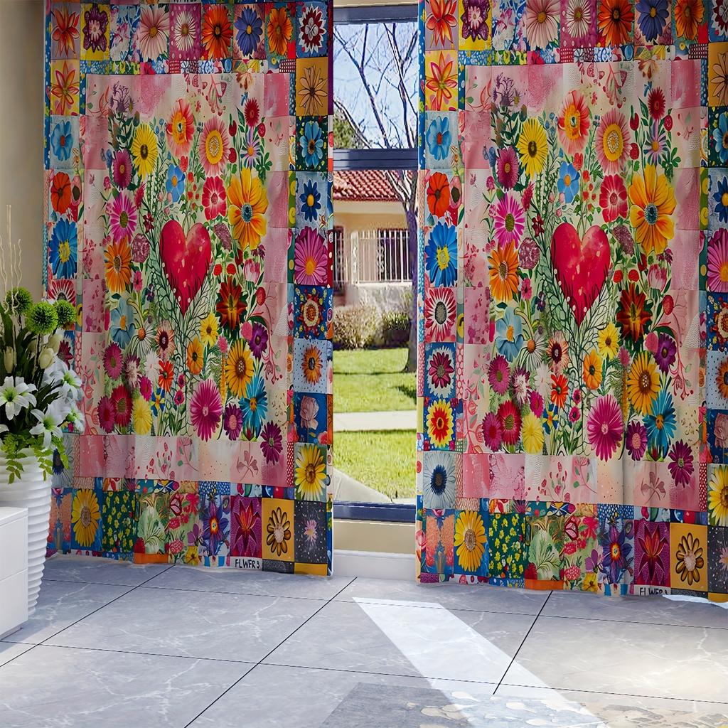 2pcs/set, Boho Geometric Polka Dot Digital Printing Curtain Living RoomCurtain, Blocking Curtain, Translucent Curtain Indoor Out