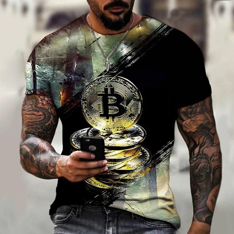 Men T-shirtSpring and Summer New Short-sleeved Bitcoin 3D Printed T-shirt Casual T-ShirtStreet Trend Oversized T-Shirt