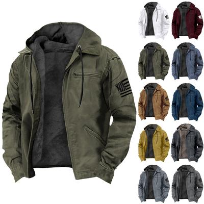 Men's Casual Zippered Pocket Hooded Jacket Men's Solid Color Fashion Warm Jacket