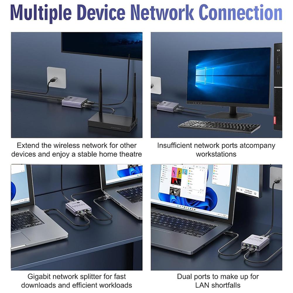 Gigabit Ethernet Splitter 1 To 2/3/4 Ethernet Cable Splitter 1000Mbps Network RJ45 Splitter Network Connector for Cat6/7/8 Cable