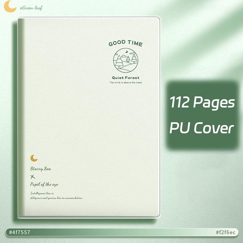 Ombre Green Thick Notebook - 112-Page Lay-Flat Design, Waterproof PU Cover & 80gsm Paper for School/Office, A5/B5 Size Options
