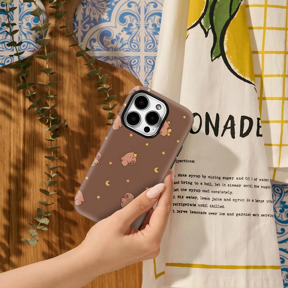 Kawaii Capybara Night Phone Case for IPhone 17AIR 16E 16 15 14 13 12 11 17 Pro Max Plus Double-layer Back Cover