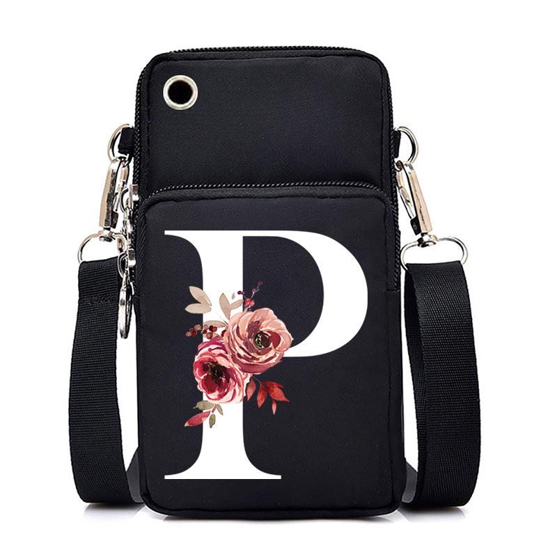 New Letter-printed Black Oblique Span Bag, Mobile Phone Bag, Light To Carry, Vertical Length and Width Change Bag