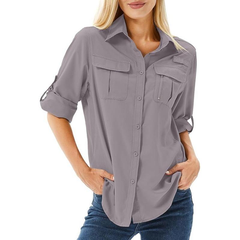 Camicia da Donna Casual a Maniche Corte Traspirante, Elastica, Asciugatura Rapida, con Zip, Colletto Reversibile e Tasca