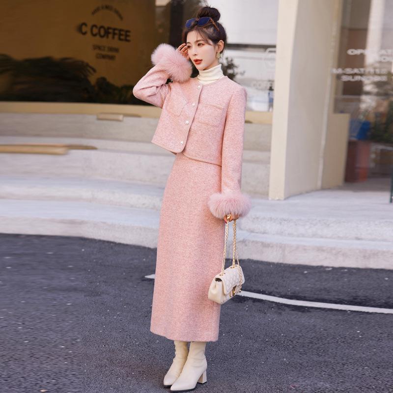 

New Winter White Duck Down Jacket with Real Fox Fur Trim - YJ8088 Medium рожевий