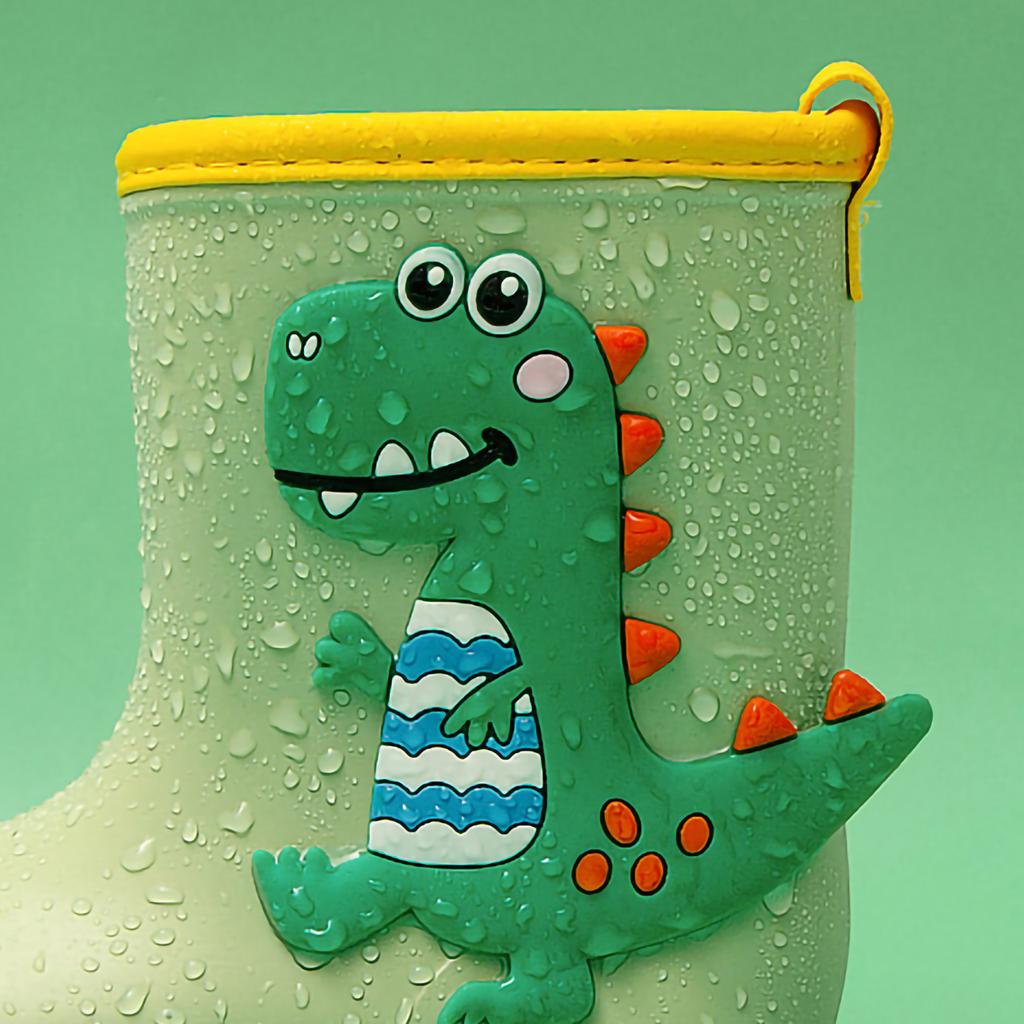 Waterproof Rain Boots Cute Cartoon Pattern Soft Bottom EVA Rain Shoes for Children Kids Green 16cm