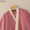 ZANZEA Blusa Kimono Casual da Donna con Scollo a V e Maniche a 3/4 Ampia