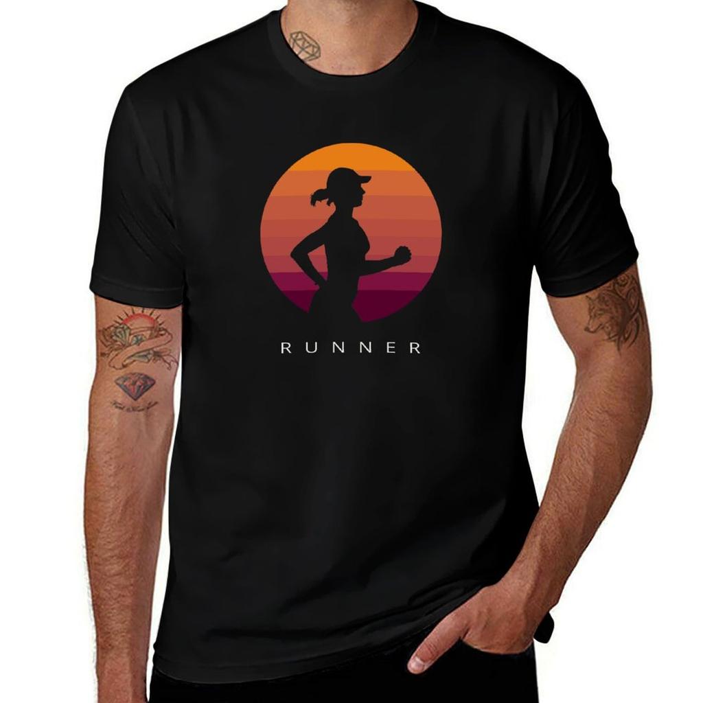 Retro Vintage Style Runner Shirt Top Art Design TShirt Stylish Print Short Sleeve Tee