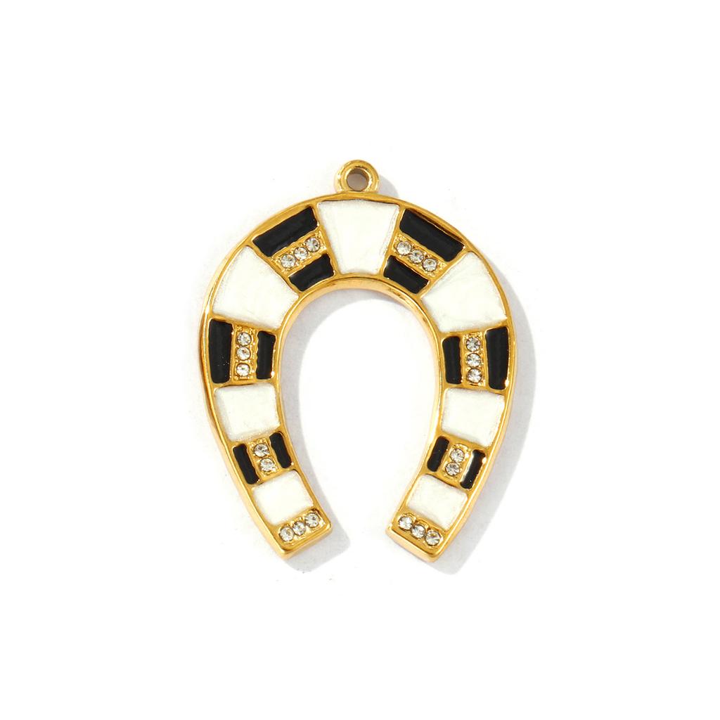 2 PCs West Cowboy Pendants Enamel Luck Horseshoe Clear Rhinestone 304 Stainless Steel 18K Gold Plated Charms DIY 3.5cm x 2.8cm
