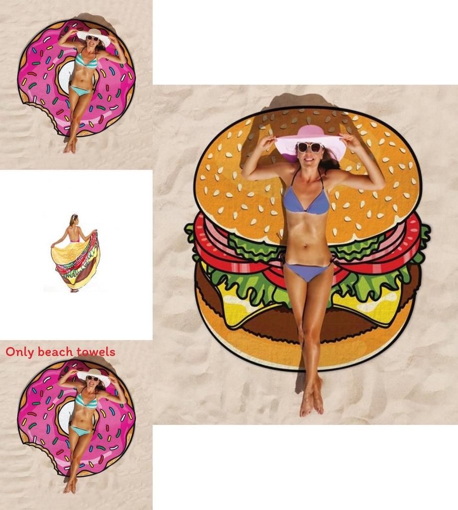 Hamburgers Donuts Pizza Design Beach Towel For Kids And Adults With Polyester Fabric For Pool And Beach Use