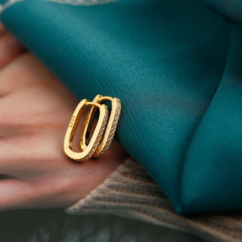 Silver Color Micro-inlaid Zircon U-Shape Hoop Earrings for Women Simple Square Earring Temperament Ear Jewelry Accessories