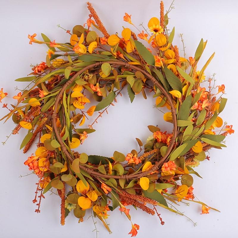 Artificial Wreath Thanksgiving Wreath for Front Door Window Hallway Farmhouses Thanksgiving Centerpieces Decoration