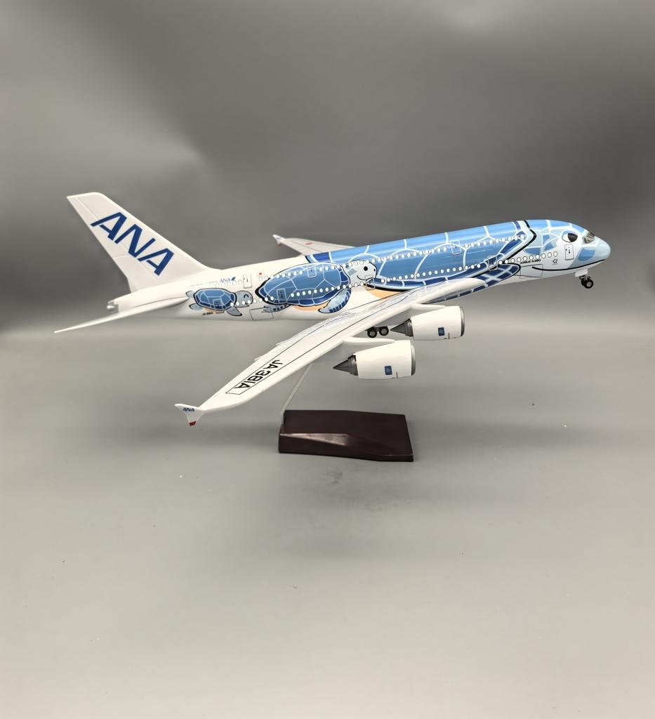 Scale 46CM Airplane Cartoon Sea Turtle Airbus 380 A380 Air Japan ANA Airline Model W Light and Wheel Diecast Resin Plane For