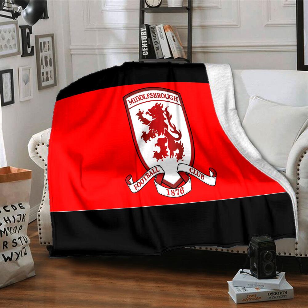 Football Club Middlesbrough Flannel Blanket, Soft Polyester, Modern Design, All-Season for Camping, Travel, Gifts for Holidays or Birthdays