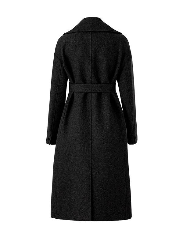 Nanyou Women's Wool Cashmere Belted Long Coat - Elegant Lapel Design for Autumn/Winter
