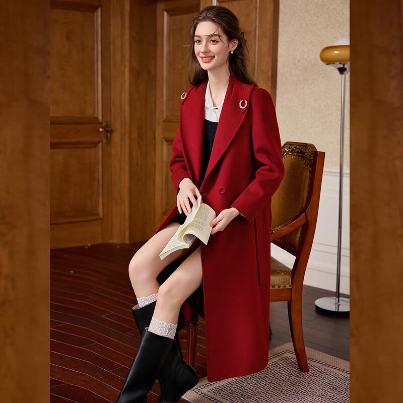 Bailuyu Women's 100% Wool Double-Faced Belted Commuter Coat