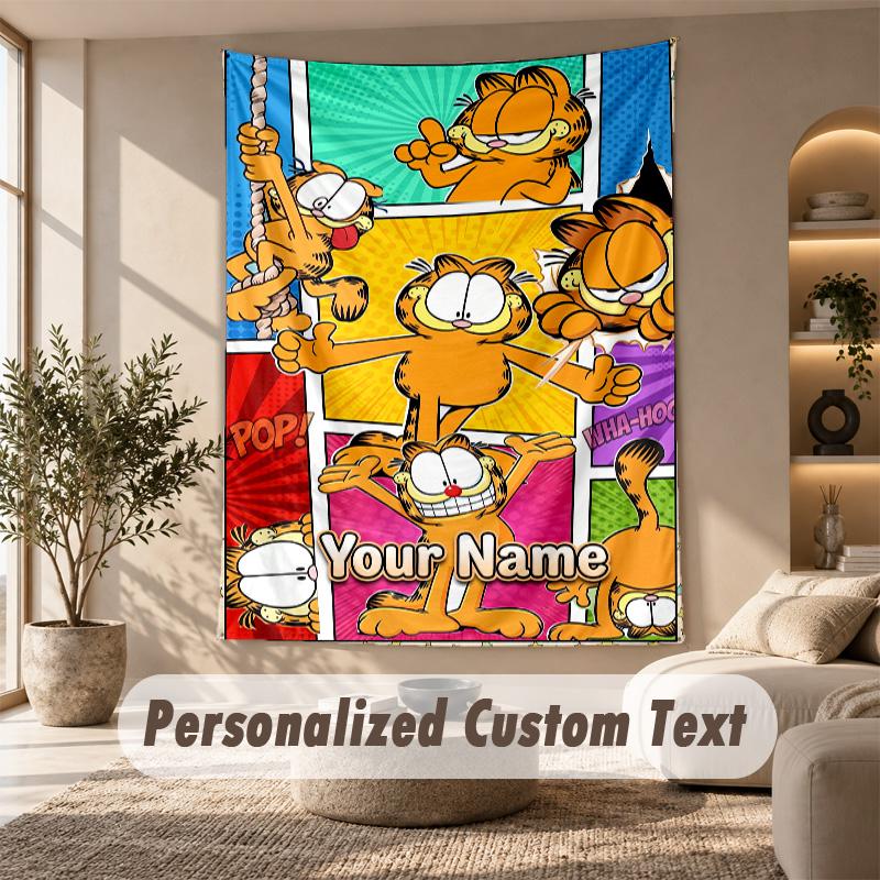 Garfield Tapestry, Personalized Custom Text, Wall Hanging Tapestry For Living Room Home Wall Decor