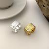 Adjustable Open Ring Men Women With Geometric Square Design Gold Plated Fingerprint Texture Finish Vintage Style Copper