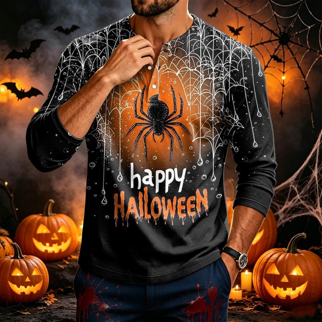 Men's Long Sleeve Shirt with Halloween Print for Festive Parties