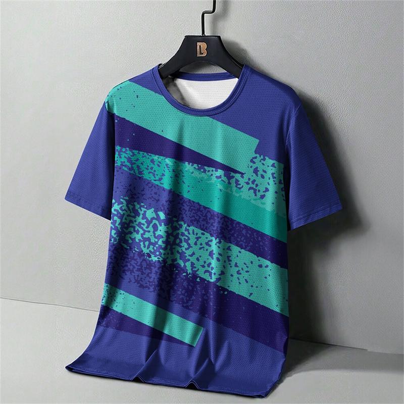 Herren Mode Gestreiftes 3D Gedrucktes T-Shirt, Sommer Outdoor Bequemes Laufshirt, Personalisiertes Lässiges Kurzarm Sportshirt