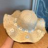 Sun Hat Hand-Crocheted Chrysanthemums Large Brim Strong Sun Protection Wave Shape Face Slimming Vacation Style Travel Hat