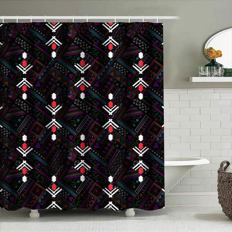 Bathroom Accessories Shower Curtain Pattern Decorative Abstract Geometric Design Modern Waterproof Fabric 60x72 (Black) 90x180cm