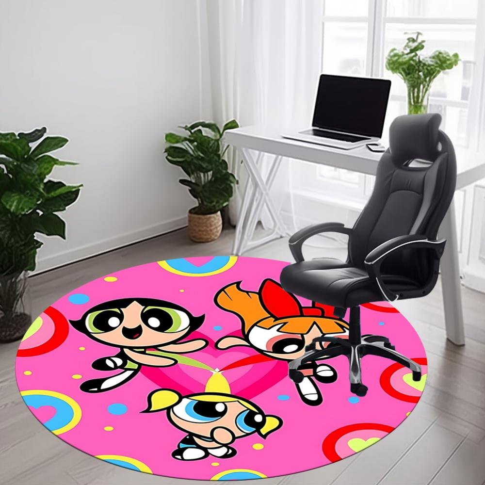 1pcPowerpuff Girls Office Round Area Rug, Indoor Mat Suitable For Office, Under Office Chairs Bedroom Living Room Home Decor, Room Deco