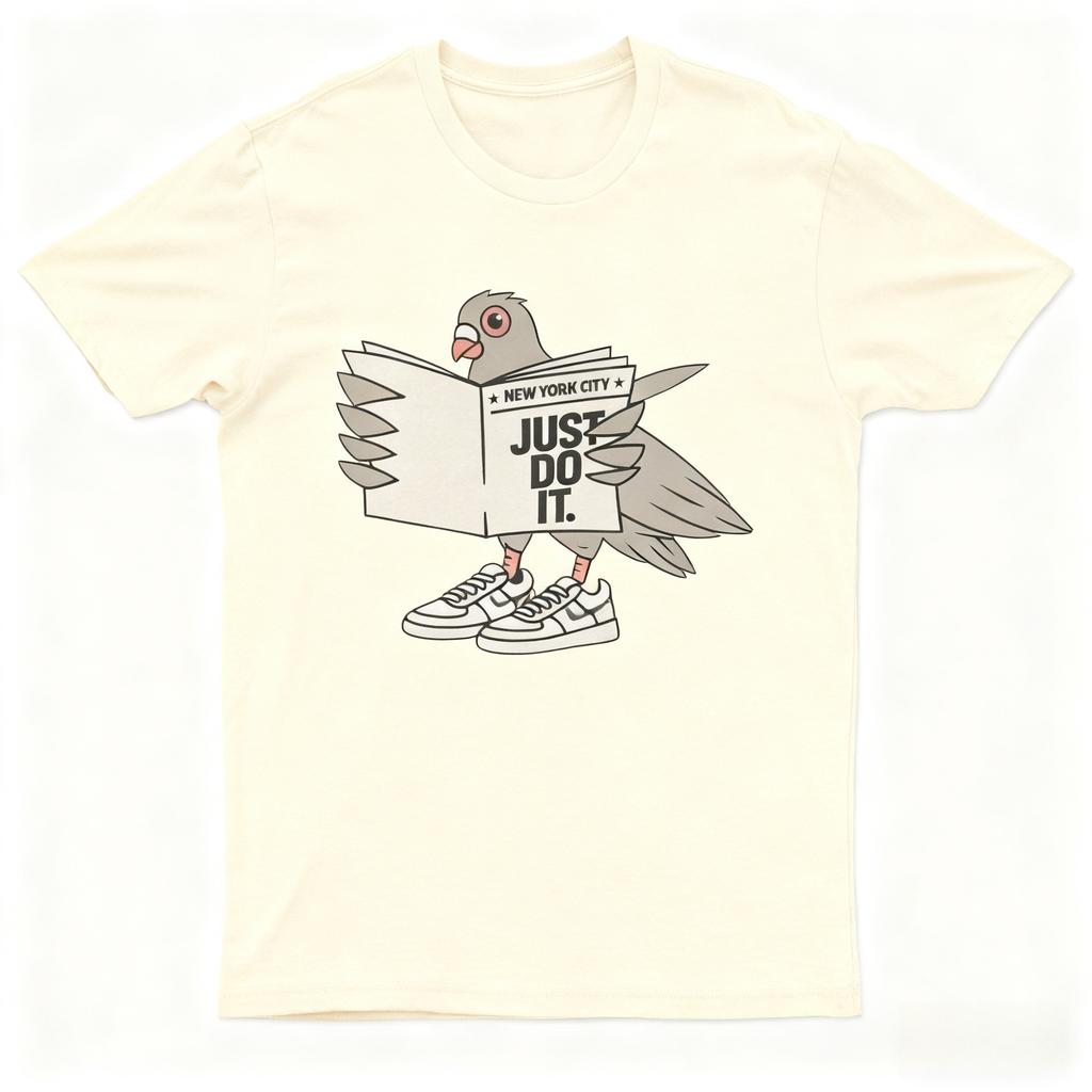 New Pigeon Just Do It NYC Funny Streetwear Sneaker Joke Friends T-Shirt 100% Cotton Round Neck Short Sleeve Unisex Loose Tee