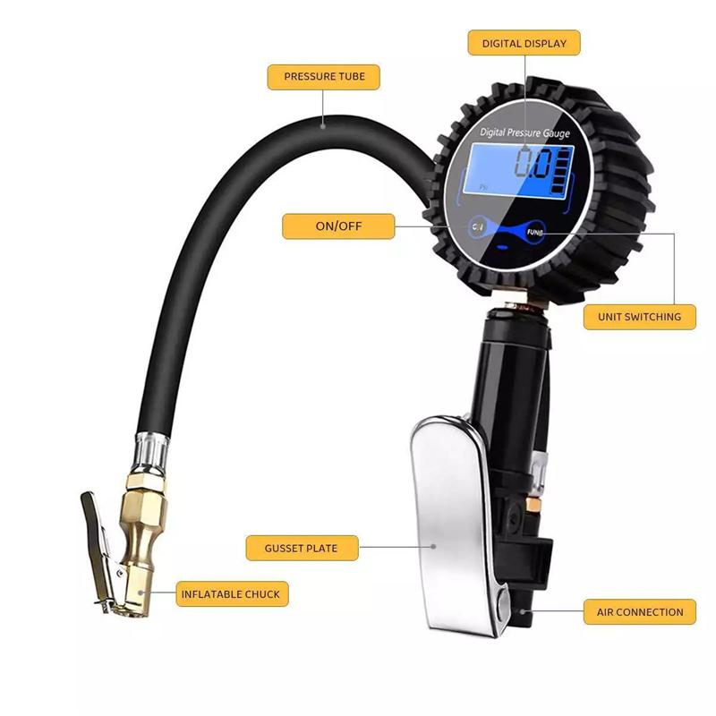 Manometru LCD pentru presiunea anvelopelor 200Psi Digital pentru umflator de anvelope pentru motocicletă, mașină, camion, bicicletă