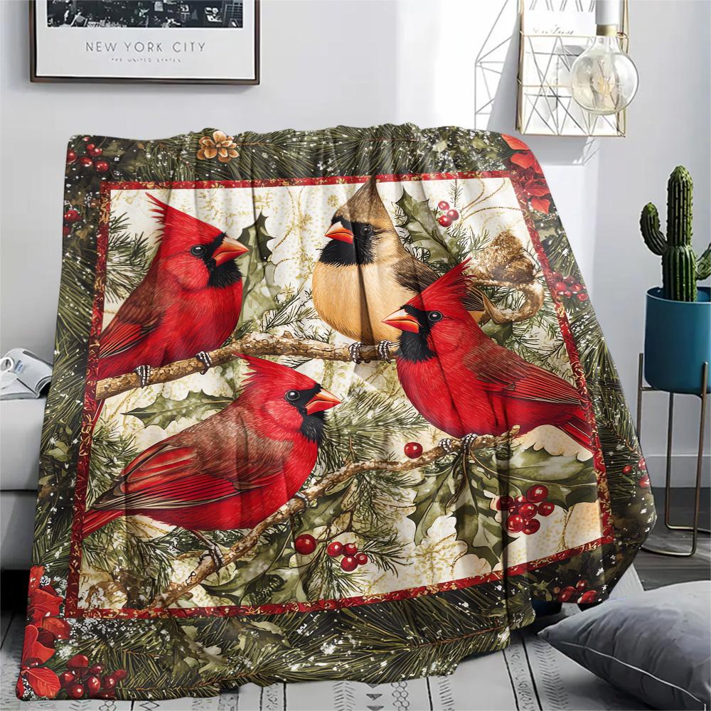 Bird Print Flannel Blanket, High Quality Comfortable for All Seasons, Home Decor, Warmth and Comfort, Perfect for Christmas Gifts