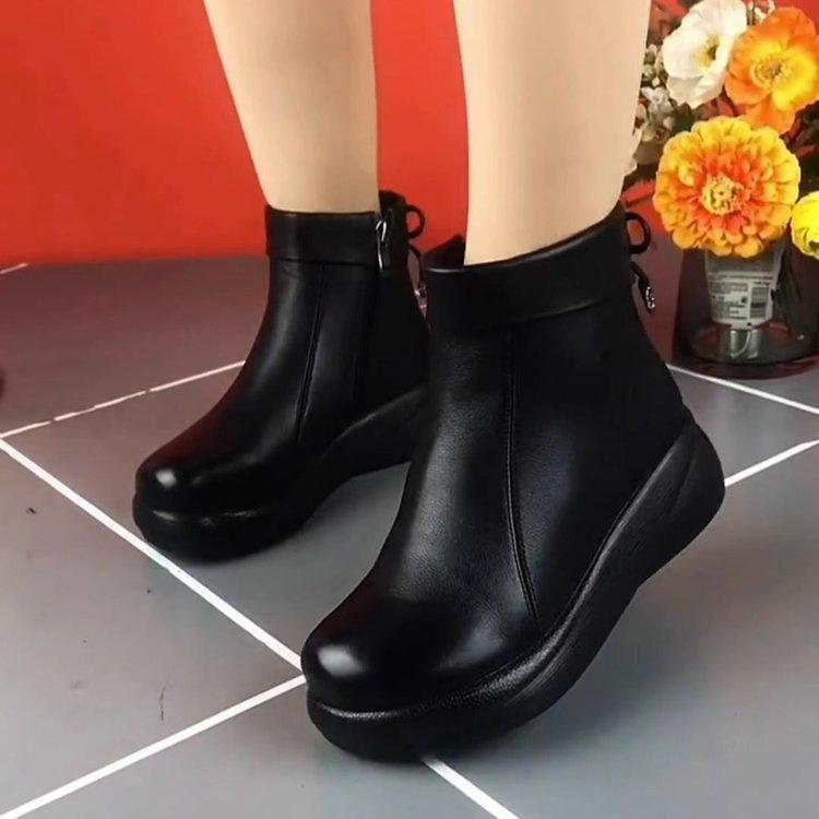 

Fashion thick-soled round-headed short boots for women s 2025 autumn and winter new velvet thermal cotton boots, middle-aged foreign-style thickened 40