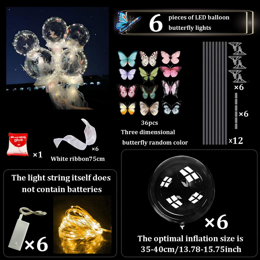 Colorful butterfly LED transparent balloon light with pole (excluding battery) for wedding, birthday and anniversary decoration