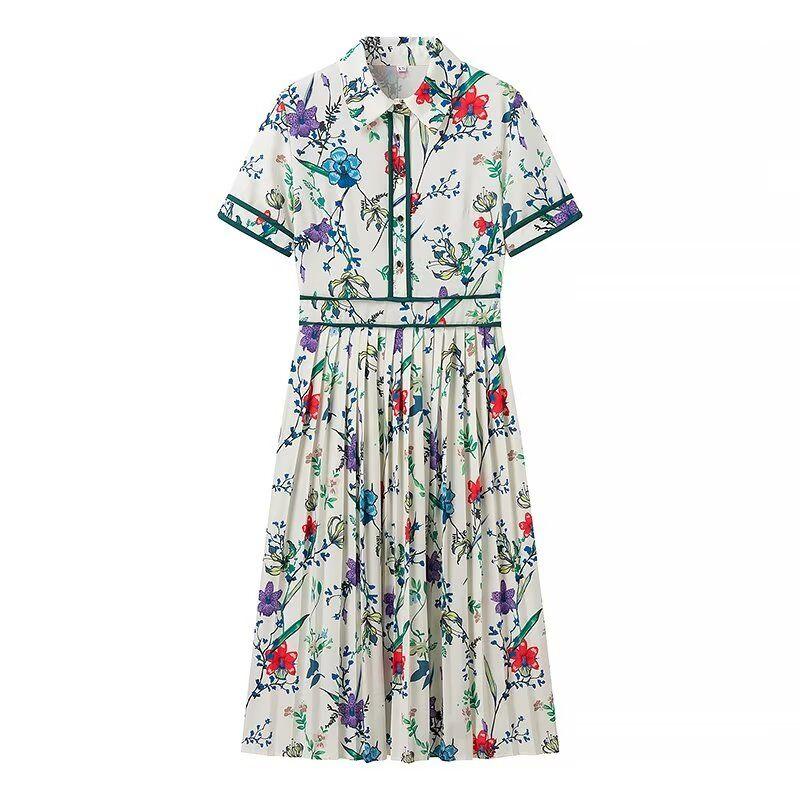 Kaslead New Arrival Women's Clothing Fashion Style Fashion Casual Minimalist Pleated Print Short Sleeve Dress