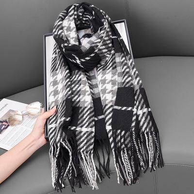 Korean Version of The New High End Houndstooth Imitation Cashmere Tassel Scarf for Women In Autumn and Winter Warm Shawl and Scarf for Couples