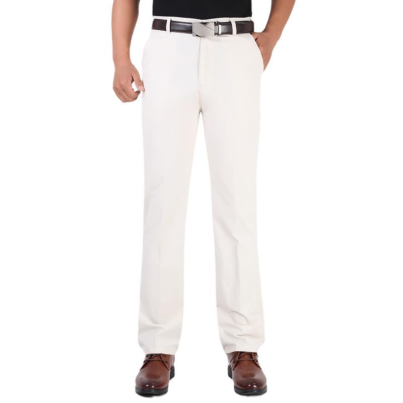 Pánské letní ležérní kalhoty z čisté bavlny - pro střední věk a starší, vysoký pas, volný střih, rovná nohavice