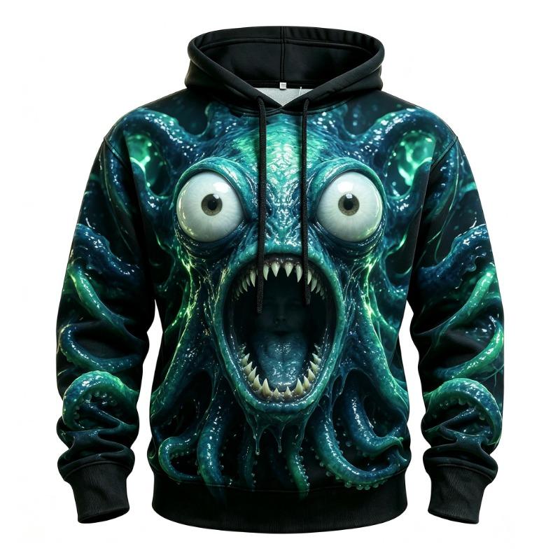 Bluza z kapturem Joker Clown Męska Ciemny Grunge Plamy Tekst Uśmiech Śmiej się Więcej Sznurek Luźna Codzienna Bluza z kapturem