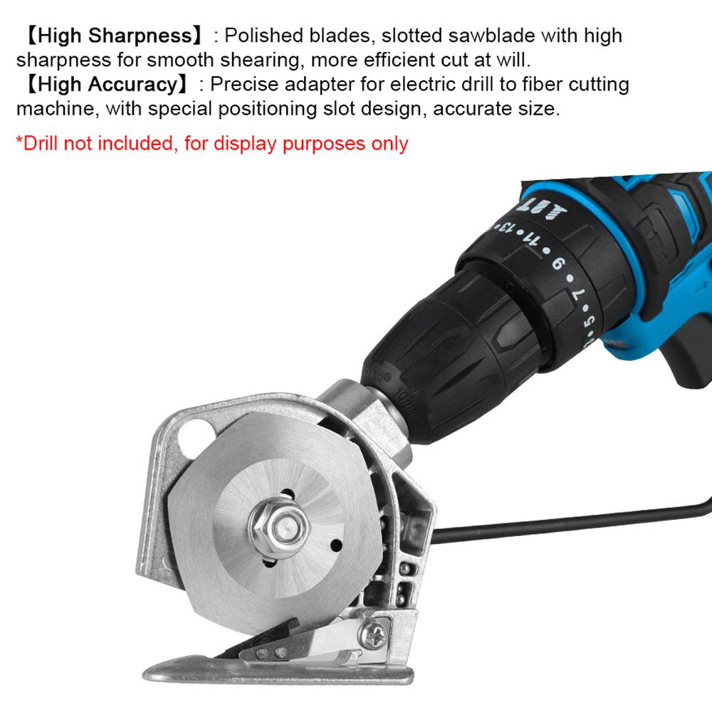 Conversion tool from electric drill to fabric cutter, highly  , polished blades for gentle shearing, with special positioning slot design for ceil