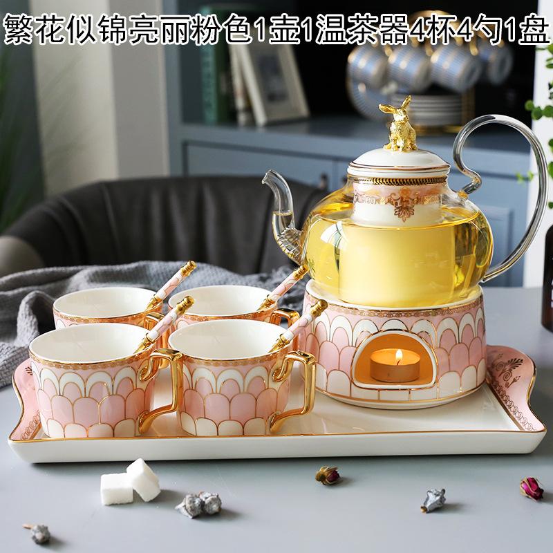 

Бытовой цветочный чайный сервиз, стеклянный чайник для кипячения фруктов, керамический сервиз для послеполуденного чая с цветами и фруктами, подогрев свечой