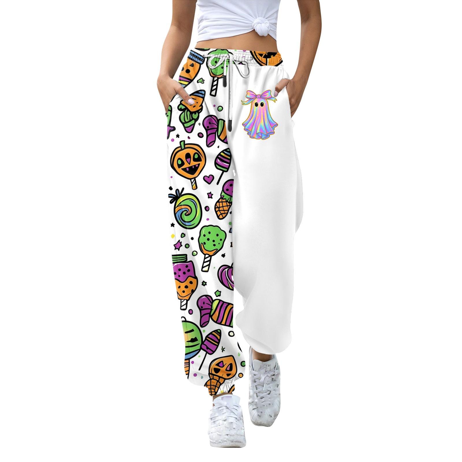 

Женские повседневные модные спортивные штаны с принтом на Хэллоуин, повседневные брюки XL зелёный