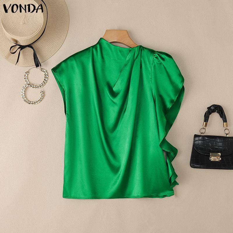 VONDA Women Elegant Short Sleeve Casual Twisted Satin Tops T-shirts