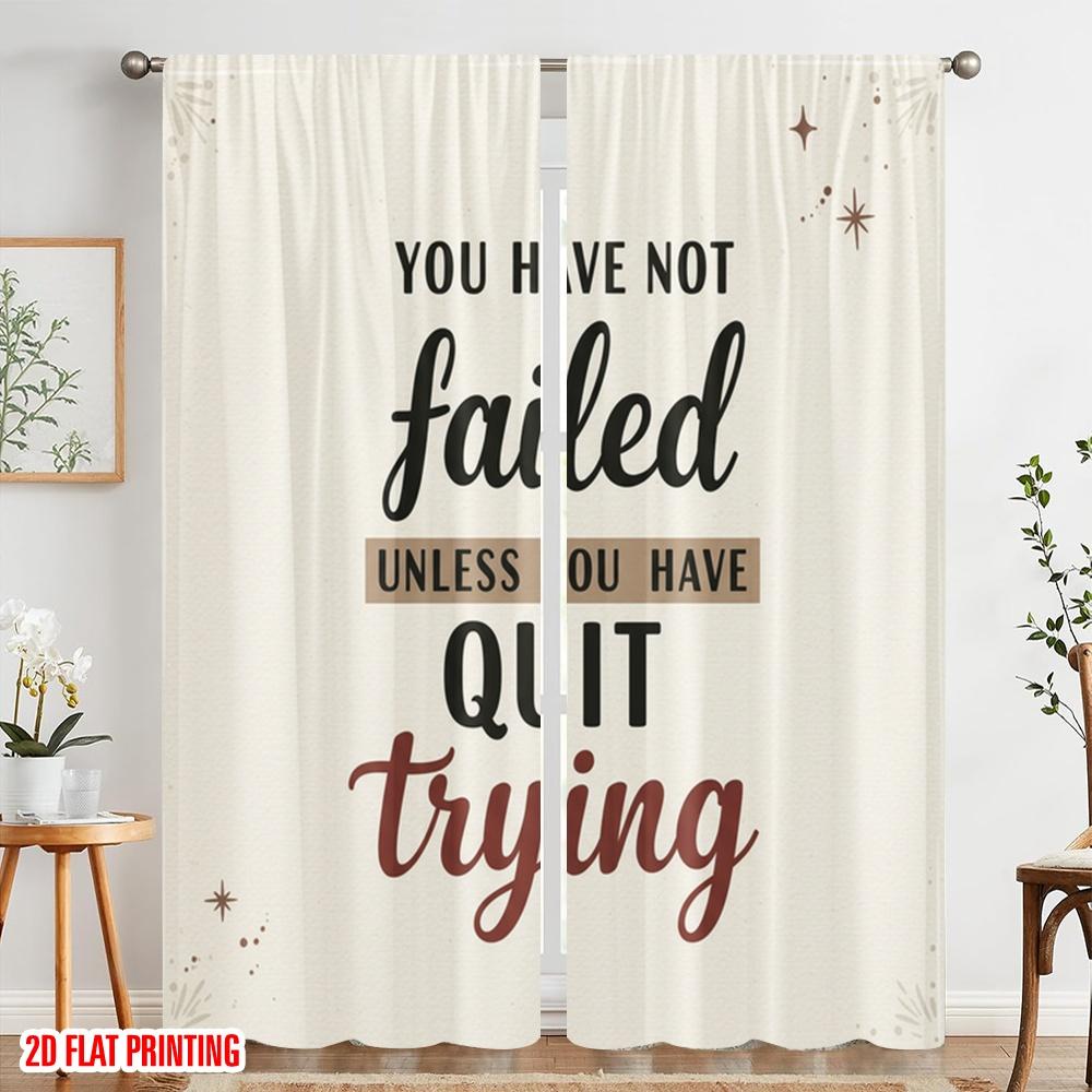 2pcs 2D flat printing Window Treatment Curtains Motivational Quote Polyester Fabric Without Electricity Festive Holiday Use for