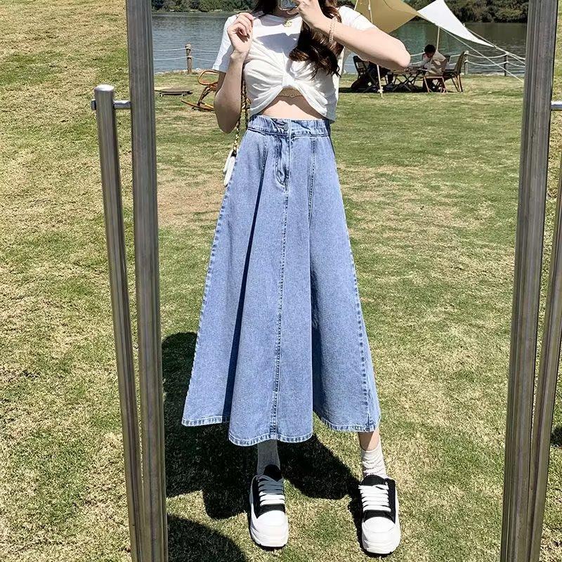 Denim Skirt Women's Mid-length Autumn Large Size High Waist Was Thin Loose Elastic Waist