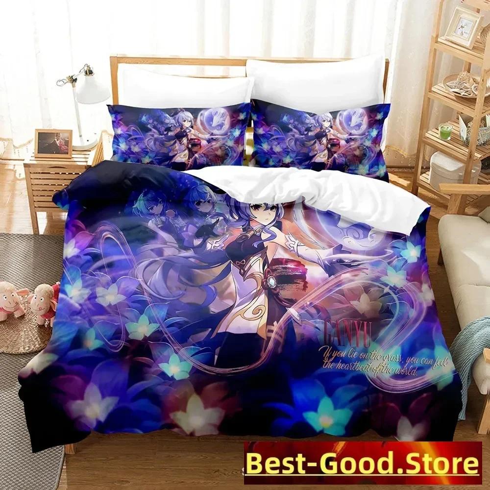 Genshin Impact Bedding Set Purple Keqing Printed Bed Set With Pillowcase Duvet Cover Soft Single Double Queen Super King Size