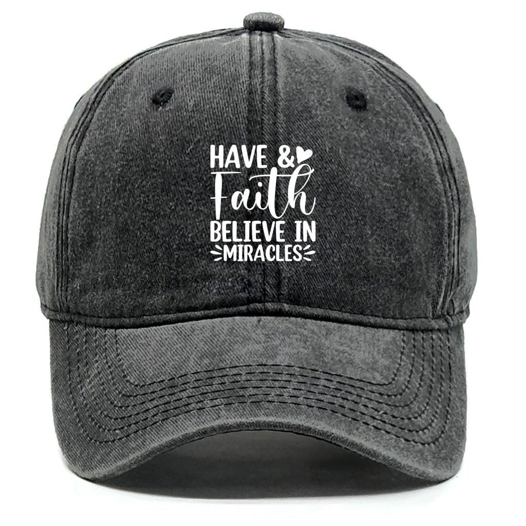 HAVE Faith" Print Adjustable Baseball Hat, Flat Cap Solid Color Casual Headwear Distressed Snapback Sun Hat
